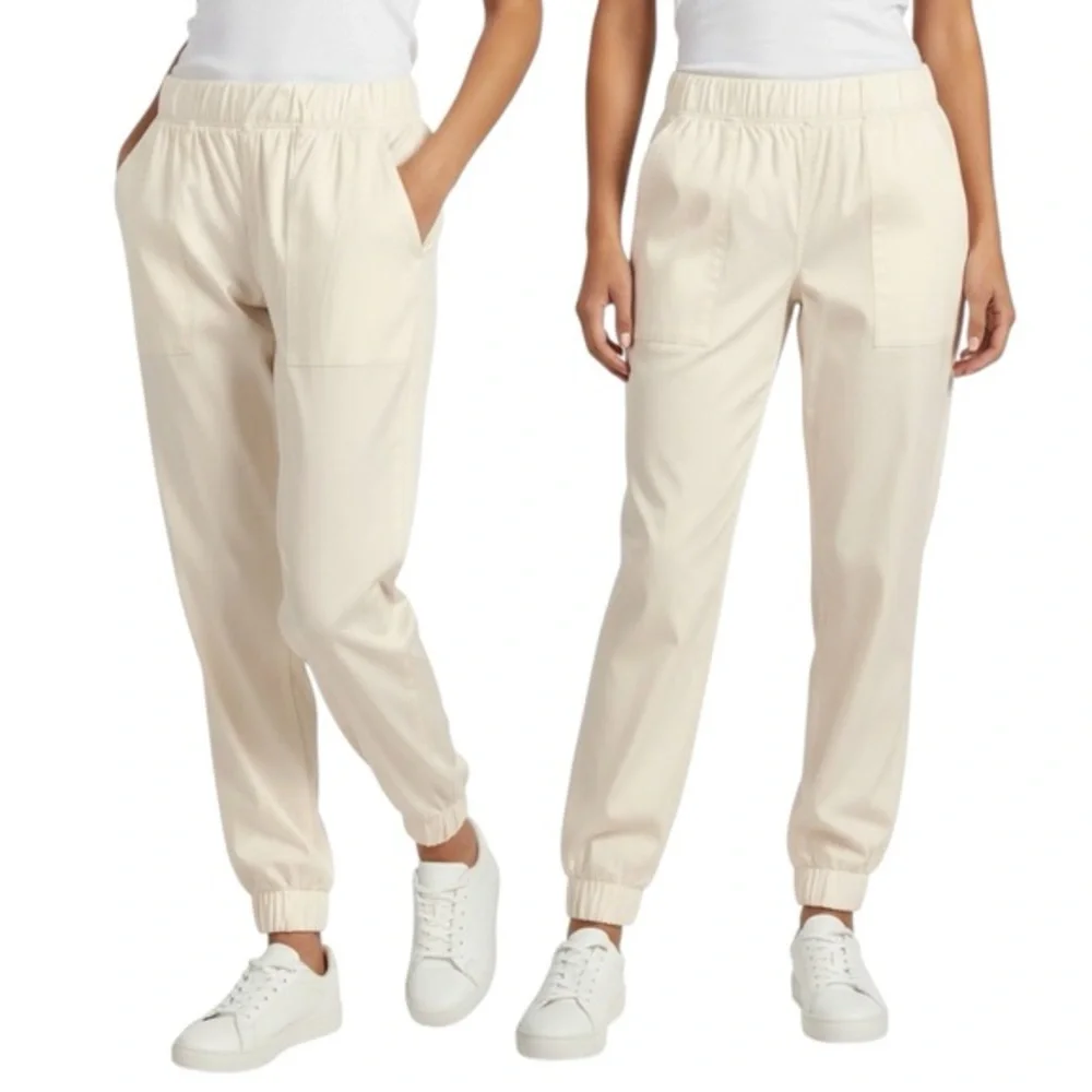 NWT Elan Cream Tencel Elastic Waist Cargo Jogger Pants Size Small